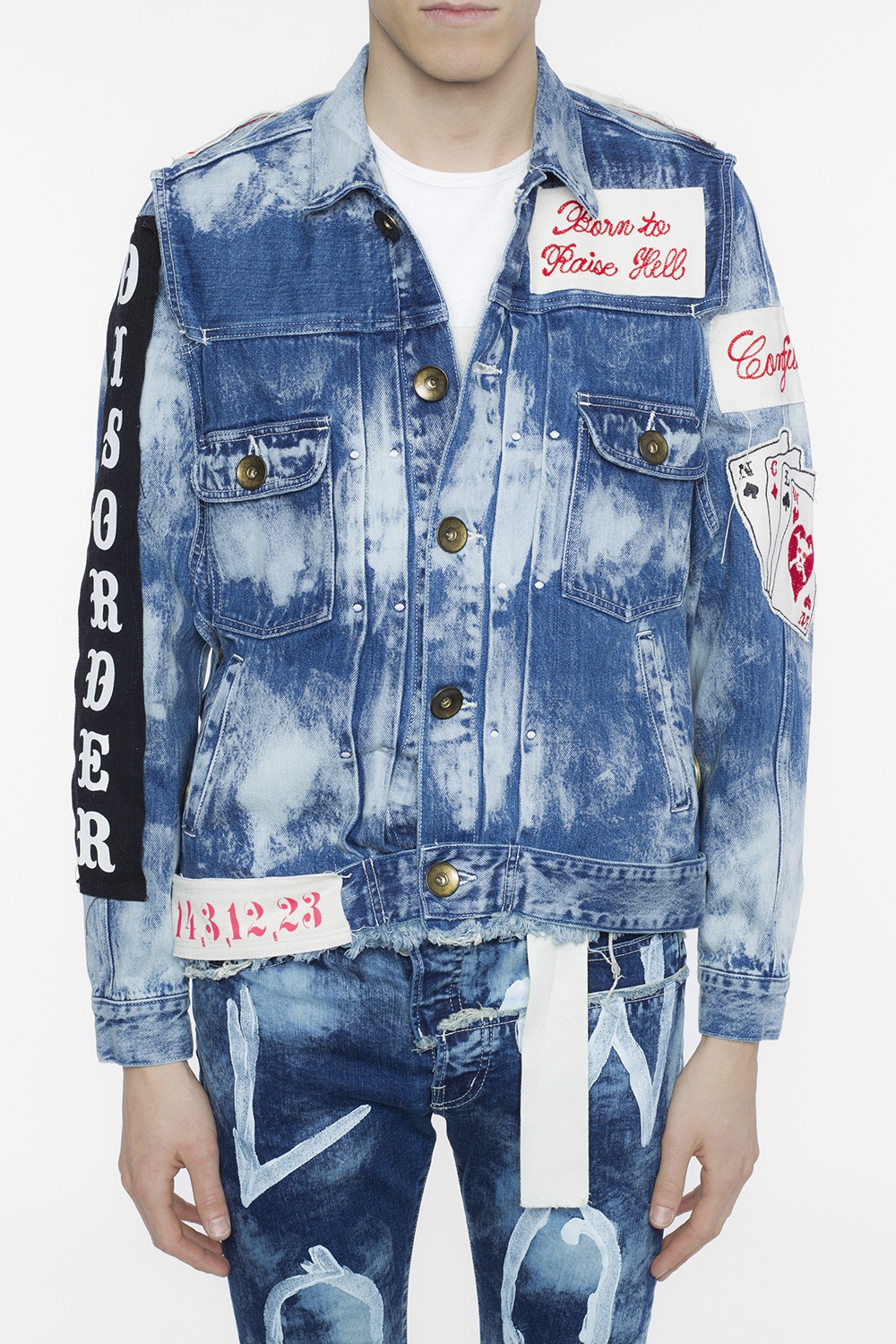 Mihara Yasuhiro Patched asymmetric denim jacket | Men's Clothing